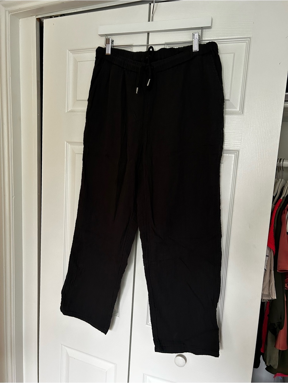 Quince Black Relaxed Wide-Leg Drawstring Pants size medium cotton loose fit - Picture 10 of 15
